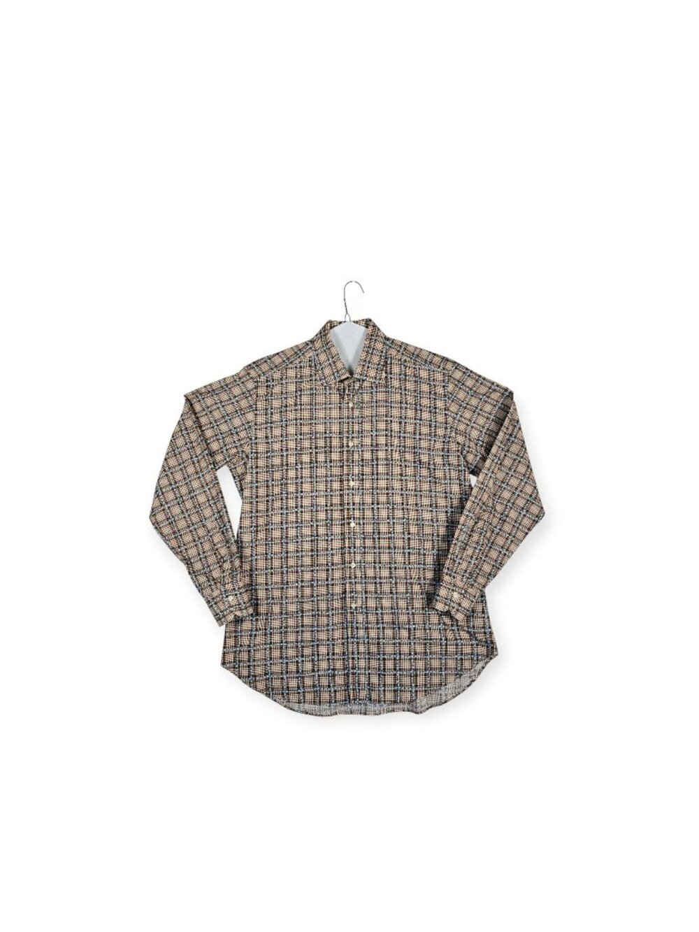 Etro Milano Plaid Button Up Shirt Mens 42 Brown Blue Long Sleeve